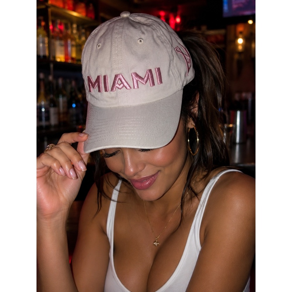 Mitchell & Ness Miami Dad Hat White Pink Embroidered Adjustable Unstructured Cap